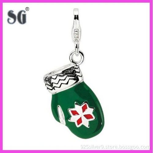 925 Sterling silver Christmas Jewelry Collection Cute Mitten design with green&red epoxy enamel